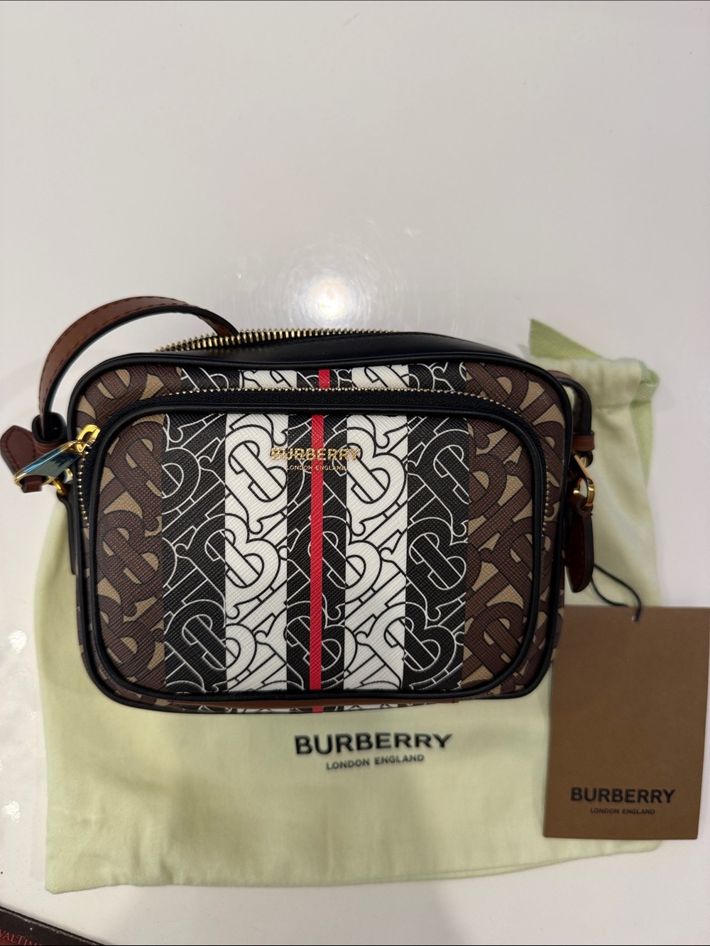 🔥🔥🔥Burberry Brown Black White Monogram Stripe Crossbody Bag